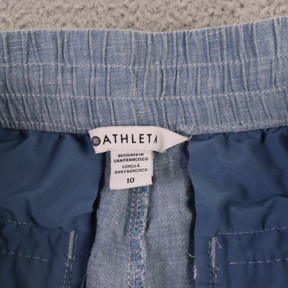 Athleta Retreat Linen Jogger Pants Womens 10 Blue Drawstring Pull On Athleisure - Picture 9 of 11